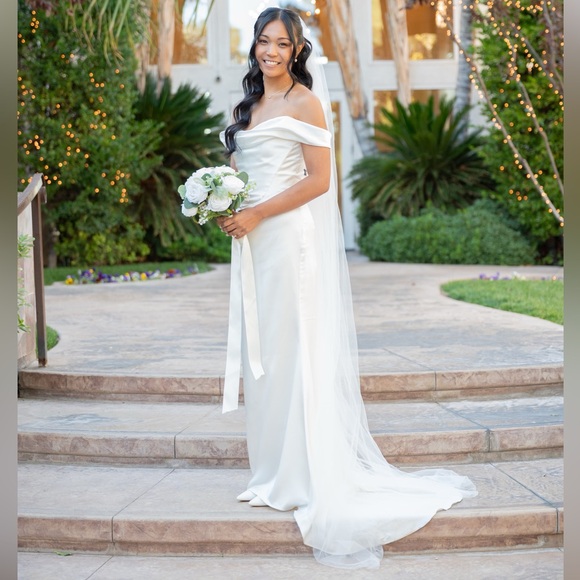 Elegant Off-Shoulder White Satin Dress